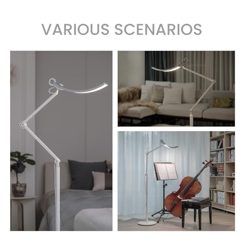 BenQ e-Reading Floor Lamp - Ultrawide and Bright Lighting, Dimmable with 13 Color Modes, Adjustable Arm, Auto-dimming, Eye-Caring Lamp for Home Office, Reading, Study, Craft, Matte Silver