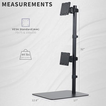VIVO Freestanding Dual Vertically Stacked Ultra-Wide Monitor Desk Stand, Extra Tall Heavy Duty Adjustable Mount for 2 Ultrawide Screens up to 49 inches, 44 lbs Per Screen Capacity, Black, STAND-V202L - size: Up to 49", style: Steel Base