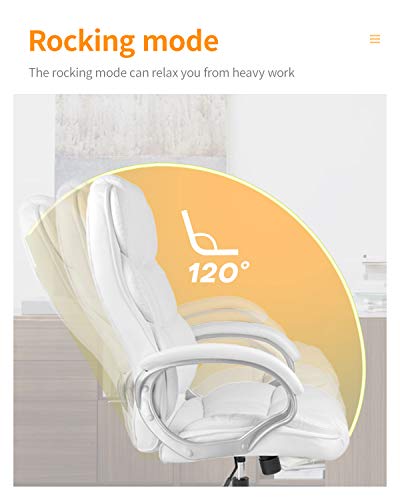 Office Chair Computer High Back Adjustable Ergonomic Desk Chair Executive PU Leather Swivel Task Chair with Armrests Lumbar Support (White) - color: White, style: without massage