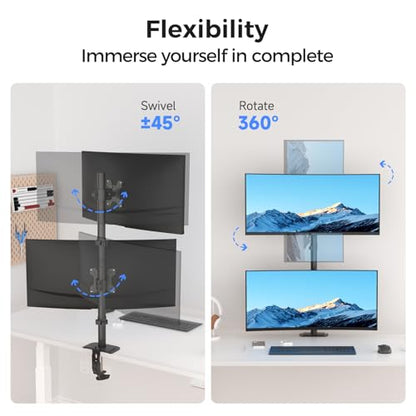 Suptek Dual LED LCD Monitor Stand up Desk Mount for 2 / Two Screens up to 32 inch Extra Tall 31.5" Pole Heavy Duty Fully Adjustable Stand Vertical Array (MD6802) - size: Dual Monitor Mount, style: Desk clamp