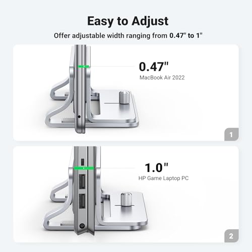 UGREEN Vertical Laptop Stand Holder for Desk Compatible with MacBook Pro, MacBook Air Stand Vertical Aluminum Adjustable for Up to 17.3 Inch Gaming Laptop, Silver - color: Silver