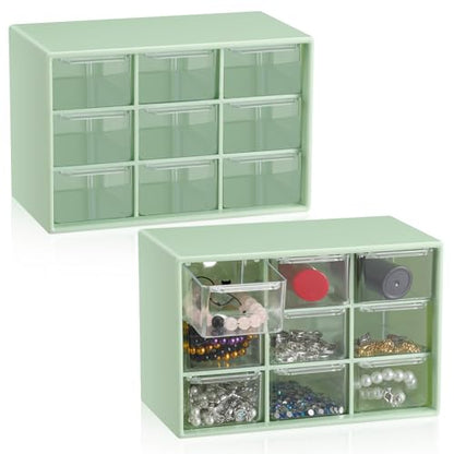 Wenqik 2 Pcs Mini Storage Drawers with 9 Clear Drawers,Green - color: Green