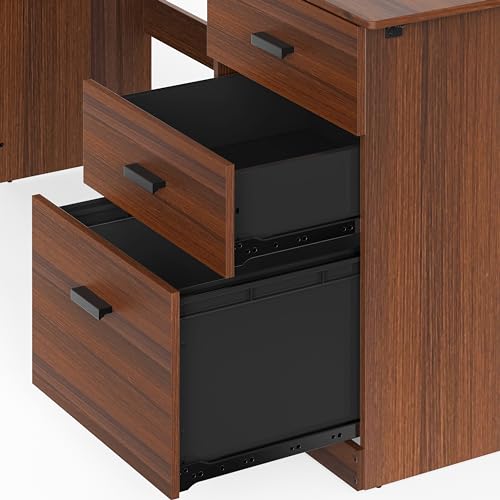 SHW L-Shaped Home Office Wood Corner Desk w/Box Box File Drawers, Walnut | 51 x 59 Inches | 2 Pre-installed Grommets - color: Walnut