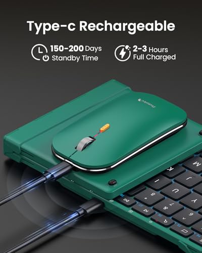 ProtoArc XKM01 Full-Size Foldable Keyboard Mouse Combo for Travel, Green - color: Green