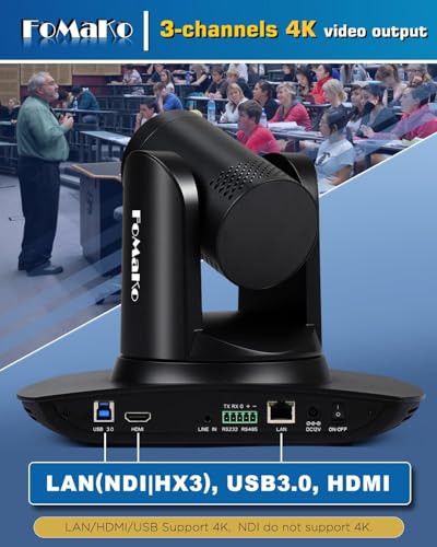 FoMaKo 4K 20X PTZ Camera HDMI with NDI and AI Auto-Tracking PTZ Camera,for Church Worship Education Conference Events,NDI 6 & NDI HX3 Certified(K20UHx2+KC608 Pro) BK20UH2 - color: Glossy Black