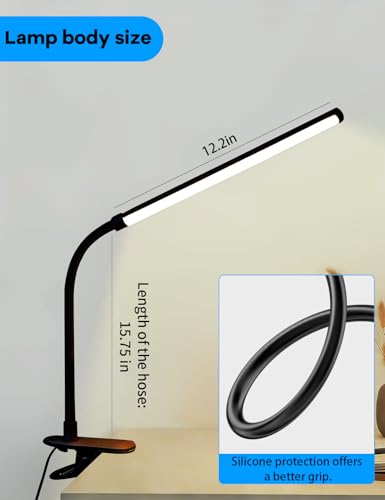 2 Pack LED Desk Lamp with Clamp,Eye-Friendly Clip on Lights for Home Office Study Reading,3 Modes 10 Brightness,Long Flexible Goose-Neck,Swing Arm Architect Task Table Lamps USB Usage - color: Black, size: 11inch/2 pack
