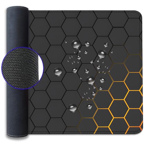 Black Gold Honeycomb Mouse Pad Desk Pad,Extended Gaming Mouse Mat,Stitched Edges Non-Slip Waterproof Rubber Base Mousepad for Office Desk Mat(27.5X11.8 in) - color: Black Gold Honeycomb