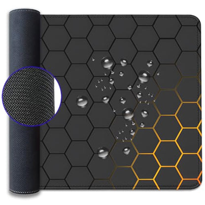 Black Gold Honeycomb Mouse Pad Desk Pad,Extended Gaming Mouse Mat,Stitched Edges Non-Slip Waterproof Rubber Base Mousepad for Office Desk Mat(27.5X11.8 in) - color: Black Gold Honeycomb
