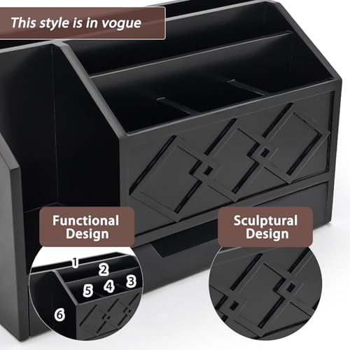 Black Wooden Mail Organizer with Drawer, Three Tiered Desk Accessories for Office Organization and Storage, Stylish Countertop Document Storage, Home/Office/Classroom Supplies (Black02) - style: Black02