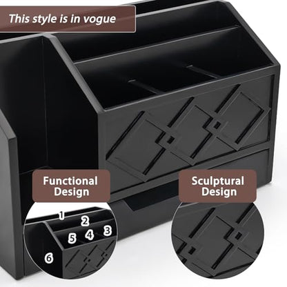Black Wooden Mail Organizer with Drawer, Three Tiered Desk Accessories for Office Organization and Storage, Stylish Countertop Document Storage, Home/Office/Classroom Supplies (Black02) - style: Black02