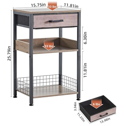 Lerliuo Printer Stand with Storage, 3-Tier Printer Table, Grey | Fixed-leg three-tier printer stand with fabric drawer and two shelves for paper, ink, office supplies and compact scanners - color: Grey