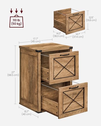 VASAGLE File Cabinet, Filing Cabinet with 2 File Drawers, Printer Stand, Fit A4, Letter Size, Hanging File Folders, Modern Farmhouse Style, for Home Office, Honey Brown UOFC048T41 - color: Honey Brown, style: 2 Drawers