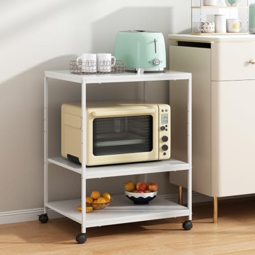 White Printer Stand, 20” Large Printer Table for Home Office, 3 Tier Rolling Printer Cart with Storage, for Shredder Scanner Fax - color: White