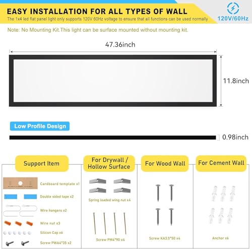 AIKVSXER 2 Pack 1x4 LED Flat Panel Light Surface Mount Black, 5500LM 50W - color: Black, size: 1x4FT 2PACK
