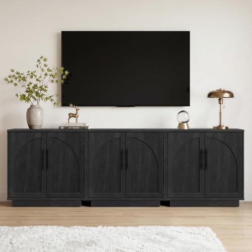 Fatmok Arched Sideboard Buffet Accent Cabinet, 31.5" Credenza with Adjustable Shelf, 3-Piece Modular Coffee Station Storage for Kitchen Living Room Bedroom, Black Grey - color: Ccc-black Grey