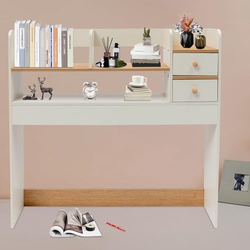 Desk Shelf 3 Tier Multipurpose Desktop Bookshelf with 2 Drawers Desktop Storage Organizer Desk Display Rack for Study Rooms Offices Bedrooms