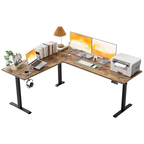Agilestic 75 x 61 Inch L Shaped Electric Standing Desk, Rustic Brown - color: Vintage Brown, size: 75x61 Inch