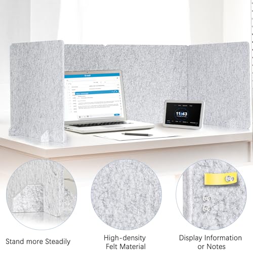 4 Pack Acoustic Desk Dividers, 24" x 20" (Silver Gray) | Freestanding Privacy Panels Set with Noise - Reducing Design Cubicle Sound Proof, Ideal for Office, Classroom, and Home - color: Light Gray, size: 4 Pack