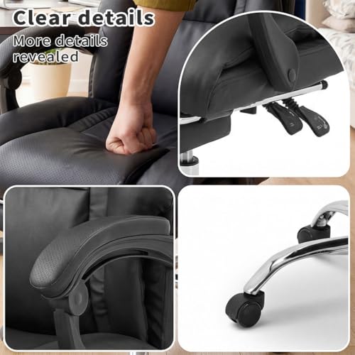 Executive Office Chair with Footrest, Ergonomic Reclining Desk Chair with Lumbar Support, High Back PU Leather Computer Chair with Adjustable Height, 135° Tilt Swivel Rolling Wheels for Home Office