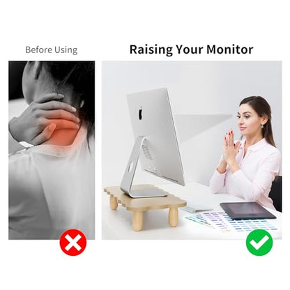 AFOOYO Monitor Stand Riser,Cookie-Shaped Sturdy Wood Computer Monitor Stand, Monitor Stand Riser, Multi-Purpose Desktop Organizer Riser for Computer,Laptop,Printer,TV,khaki