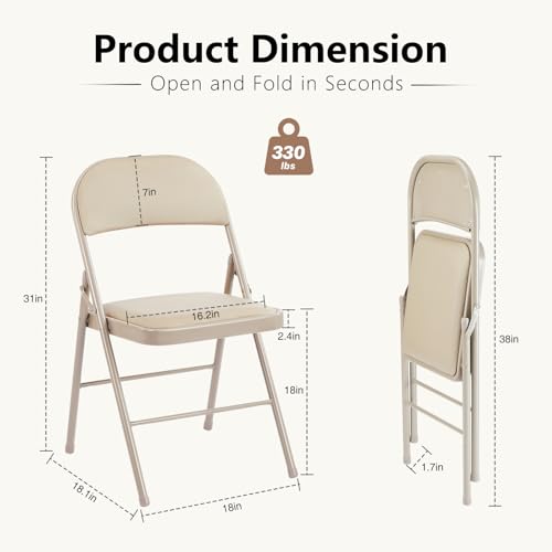 DUMOS Padded Folding Chairs 2 Pack, Outdoor Foldable Chairs - color: Kahki, size: 2 Pack