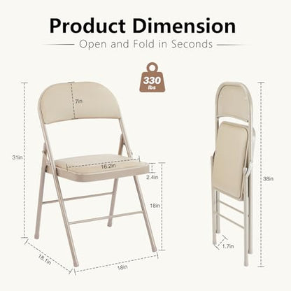 DUMOS Padded Folding Chairs 2 Pack, Outdoor Foldable Chairs - color: Kahki, size: 2 Pack