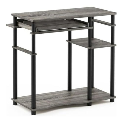 Pemberly Row Wood Computer Desk with Bookshelf, French Oak Gray and Black Finish, Durable Engineered Wood, Sliding Keyboard Tray, Side Shelves, Compact Space-Saving Design for Apartments or Dorm Rooms