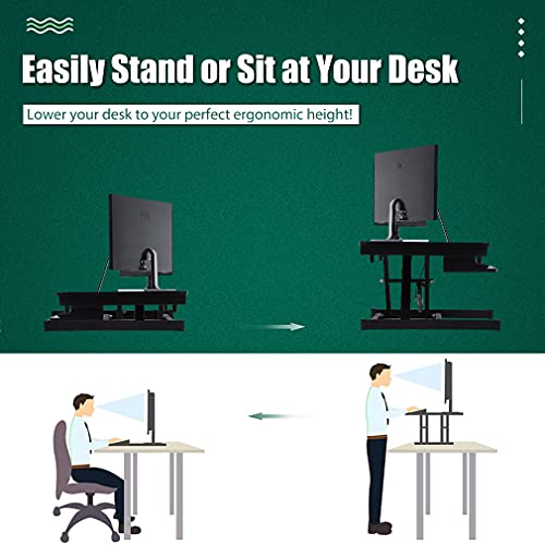 PayLessHere 32" Standing Desk Converter,Height Adjustable Desk Riser | Computer Workstation Standard Office Stand Up Desktop Gas Lift Sit-Stand Large Working Area Platform Riser - size: 32 In