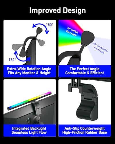 RGB Computer Light Bar， LED Monitor Lamp Screen Light Bar, Adjustable Monitor Light Bar with Clip Mount,for Computer Monitors and Home Office Settings