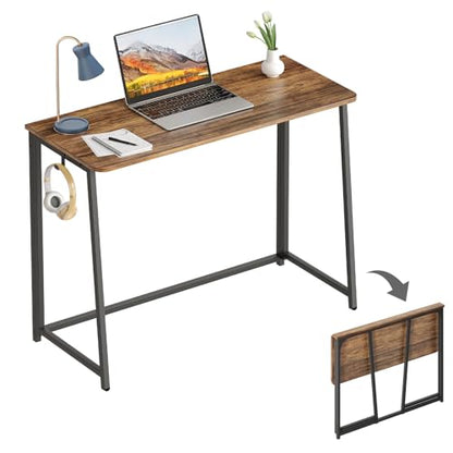 WOHOMO Folding Desk, 39.4" Foldable Computer Table for Small Spaces, Walnut - color: Brown, size: Large Size:39.4 x 15.7