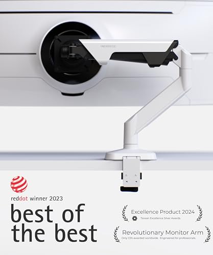 Modernsolid Heavy Duty Monitor Arm for 34-49 Inch Ultrawide Curved Screens | 14-38 lb Support,Gas Spring Full Motion,Cable Management,VESA 75x75/100x100,Red Dot Award-Winning Design,White - color: White