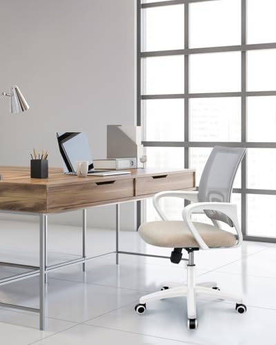 NEO CHAIR Office Computer Chair Ergonomic Mid-Back Mesh Desk Chair, Beige | Breathable Mesh Back with Lumbar Support, Height Adjustment, Smooth Rolling Casters for Home Office, Study or Gaming Setup - color: Beige