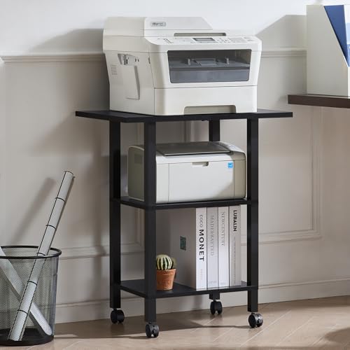 YUFAM 3 Tier Home Printer Stand with Storage, Black - color: Black, size: 15.75"D×23.65"W×25.7"H