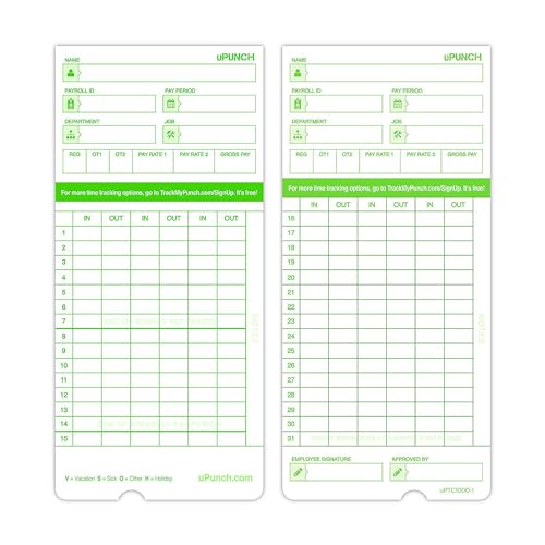 100 uPunch Time Cards for HN3000 - color: 100 Upunch Time Cards