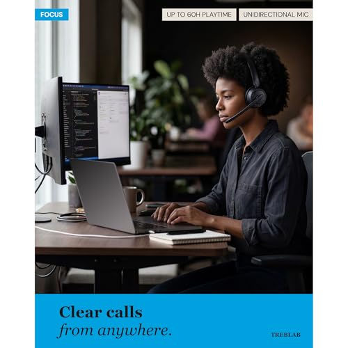 TREBLAB C7-Pro Wireless Bluetooth Headset, 60H Playtime, Bluetooth 5.3