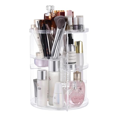 seinlife 360 Rotating Makeup Organizer,DIY Adjustable Spinning Holder,Foldable Cosmetic Storage Display box,Large Capacity Make up Caddy Shelf,Fits Countertop Vanity and Bathroom (CLEAR) - color: CLEAR