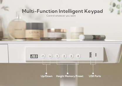 Claiks Small Glass Standing Desk with Drawers & USB Ports 32x19 White - color: Super White Glass, size: 32 inch