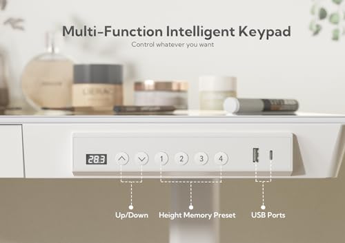 Claiks Small Glass Standing Desk with Drawers & USB Ports 35x19 White - color: Super White Glass, size: 35 inch