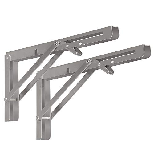 Folding Shelf Brackets 2 Pack,Heavy Duty Triangle Shelf Bracket for Bench Table,Wall Mounted Standing Shelf Brackets for Saving Place,Multi Size, Max Load 300lb (10", 304 Stainless Steel) - color: 304 Stainless Steel, size: 10 Inch