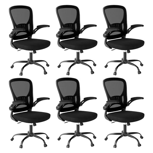 Youhauchair Office Chair Set of 6, Ergonomic Home Office Desk Chairs with Flip-up Arms and Lumbar Support, Height Adjustable, Black - color: Black, size: Set of 6