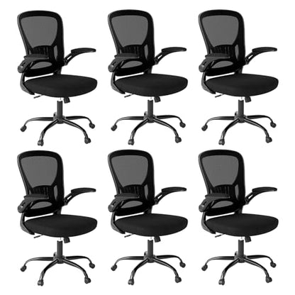Youhauchair Office Chair Set of 6, Ergonomic Home Office Desk Chairs with Flip-up Arms and Lumbar Support, Height Adjustable, Black - color: Black, size: Set of 6