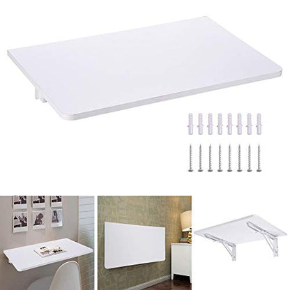 Yescom Wall Mounted Floating Folding Desk Wooden PC Dining Drop Leaf Table - color: White