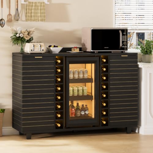 Yeyawomy 63" Coffee Bar Cabinet with Fridge Space (Fridge Not Include) | Liquor Wine Bar Cabinet, LED Lights and Wine Rack, Extra-large Fridge Cabinet with Storage, Buffet Sideboard