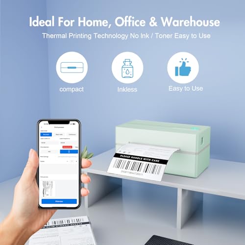 Thermal Shipping Label Printer 4x6 Bluetooth Label Maker for Small Business - color: Green