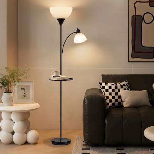 Luvkczc 72" Floor Lamp with Table, Adjustable Reading Lights, Modern Torchiere Floor Lamps for Living Room, Bedroom, Office,Black【Bulb not Included】 - color: Glossy Black