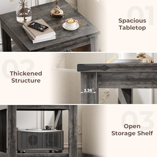 Homieasy 20" End Table with Storage Shelf, Farmhouse Bedside Table, Grey - color: Grey