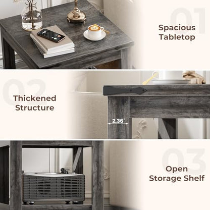 Homieasy 20" End Table with Storage Shelf, Farmhouse Bedside Table, Grey - color: Grey