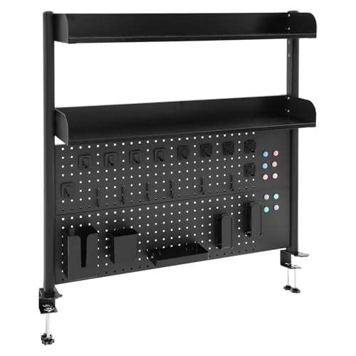 Desk Pegboard, Clamp On Desk Organizer Shelf, Desktop Bookshelf Storage Shelves, Privacy Panel for Home Office Dorm Gaming Desk, Carbon Steel, 39.4" x 37.4", Black - color: Black