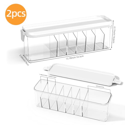 2 Pack Cable Organizer Box with Lid, Charge Cord Storage Organizer | Stackable Cable Storage Box, Fixed Dividers, No Cable Ties, Clear Dustproof Wire Management for Home Office Electronics