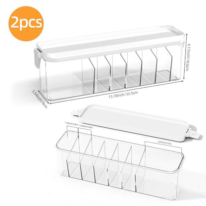 2 Pack Cable Organizer Box with Lid, Charge Cord Storage Organizer | Stackable Cable Storage Box, Fixed Dividers, No Cable Ties, Clear Dustproof Wire Management for Home Office Electronics